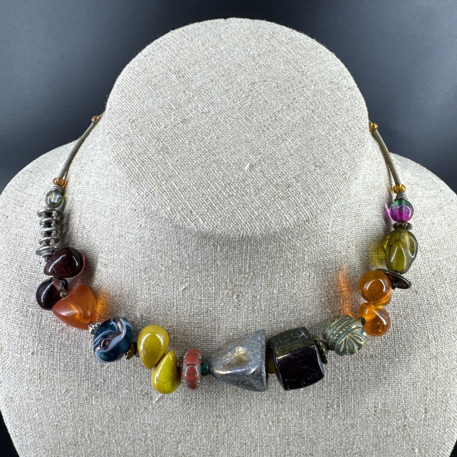 Multicolored Beaded Assorted Stone Adjustable Chocker Necklace Unique Ooak 25$